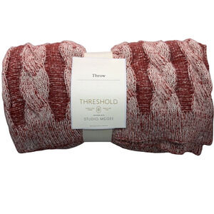 Threshold Studio McGee Grid Knit Throw Blanket Red Soft Cozy 50 in x 60 in NEW